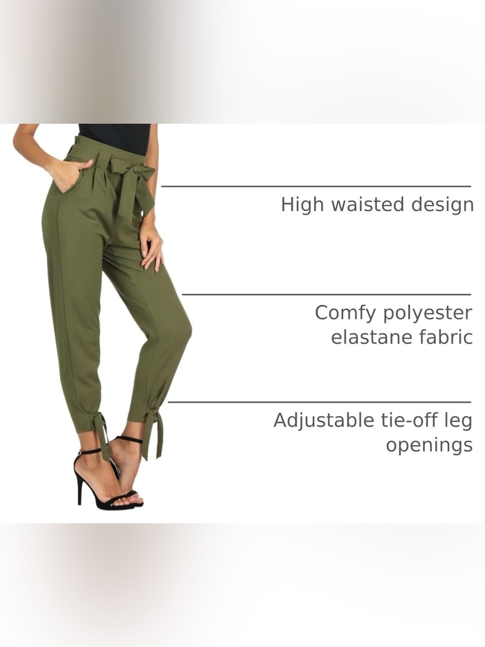GRACE KARIN Army Green High-Waisted Paperbag Pencil Pants - Picture 2 of 5